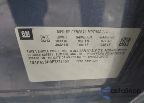 2014 Chevrolet Cruze Ls Auto z USA, uszkodzony, nr VIN 1G1PA5SH9E7352464